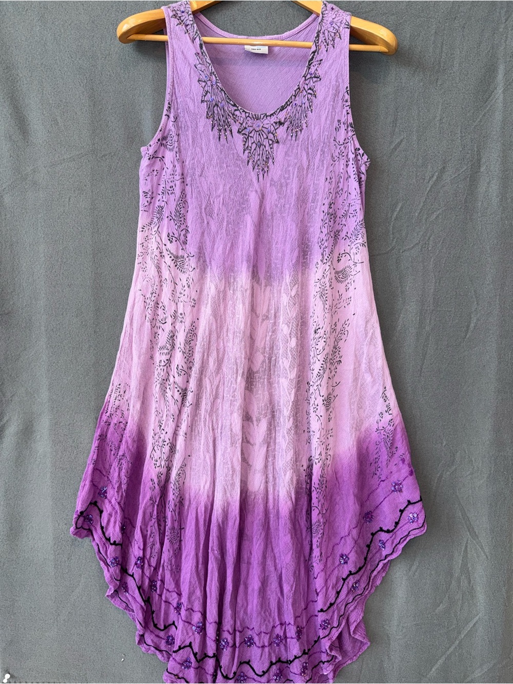 Shoreline Purple Beaded Handkerchief Hem Tunic Dress Free Size Boho Festival